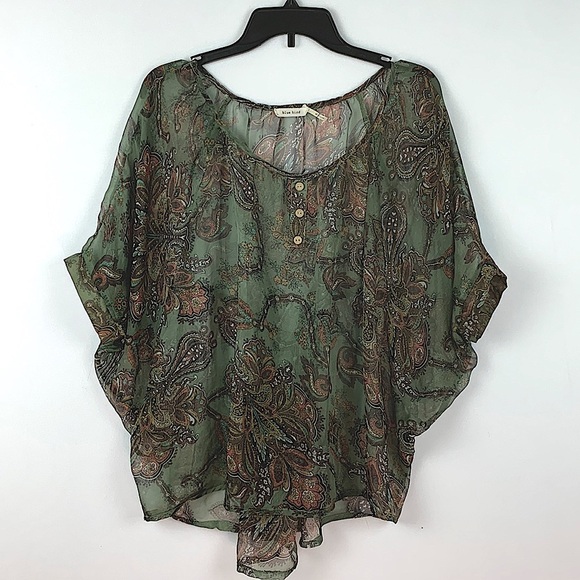 Sheer Paisley Bat Sleeves Blouse - Picture 1 of 5
